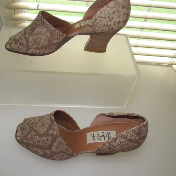 Nine West Dolley Snakeskin Peep-Toe D’Orsay Pumps – Size 8.5 M, Y2K Cottagecore - Picture 4 of 10